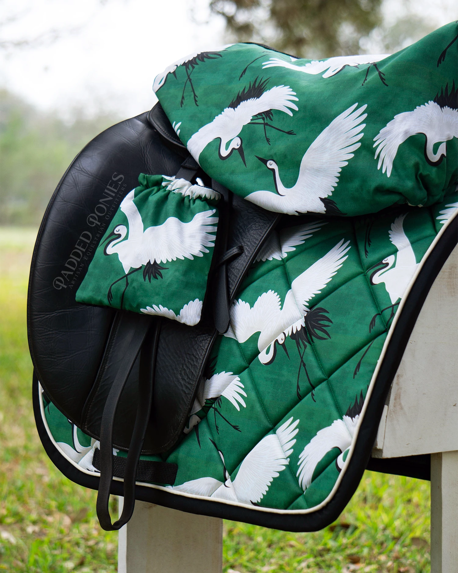 Emerald Green Cranes Dressage Fleece Saddle Cover and Matching Set