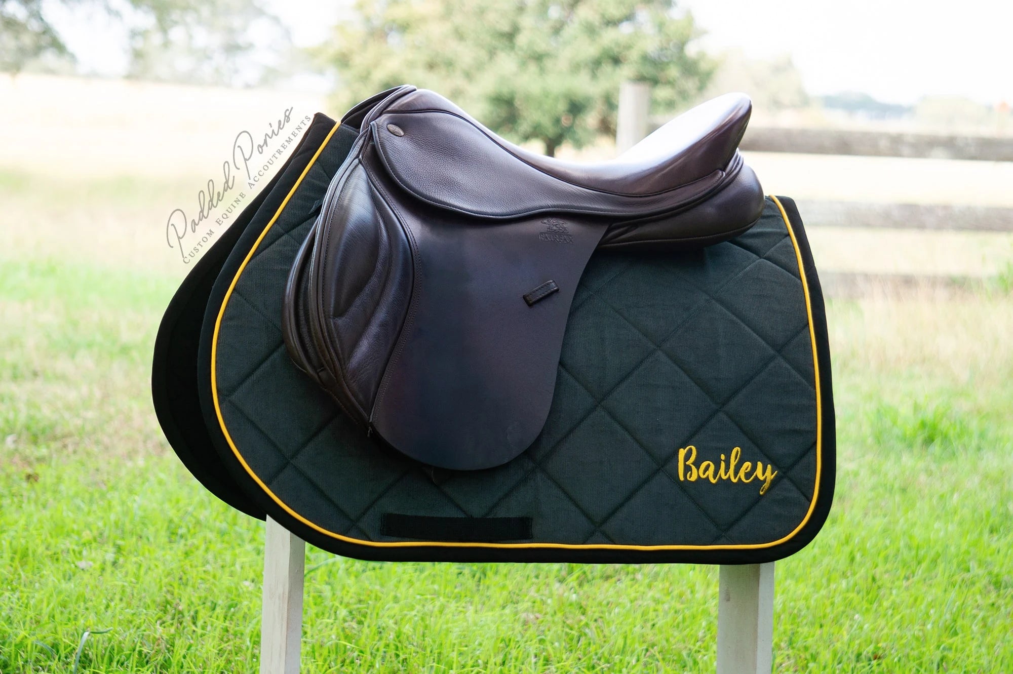 Forest Green and Yellow Corduroy All Purpose Saddle Pad with Monogram