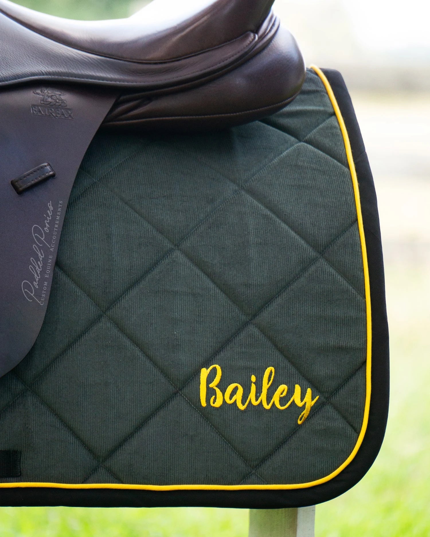 Forest Green and Yellow Corduroy All Purpose Saddle Pad with Monogram