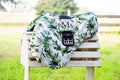Green Fronds Leaves Print All Purpose Monogrammed Saddle Cover with Girth Pocket Holder