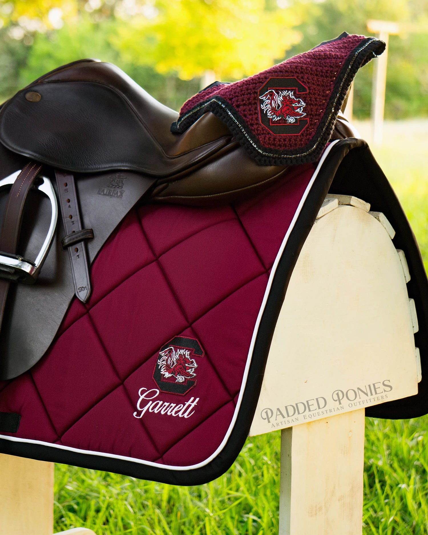 Burgundy and Black University of Couth Carolina Gamecocks Patch All Purpose Saddle Pad with Embroidery