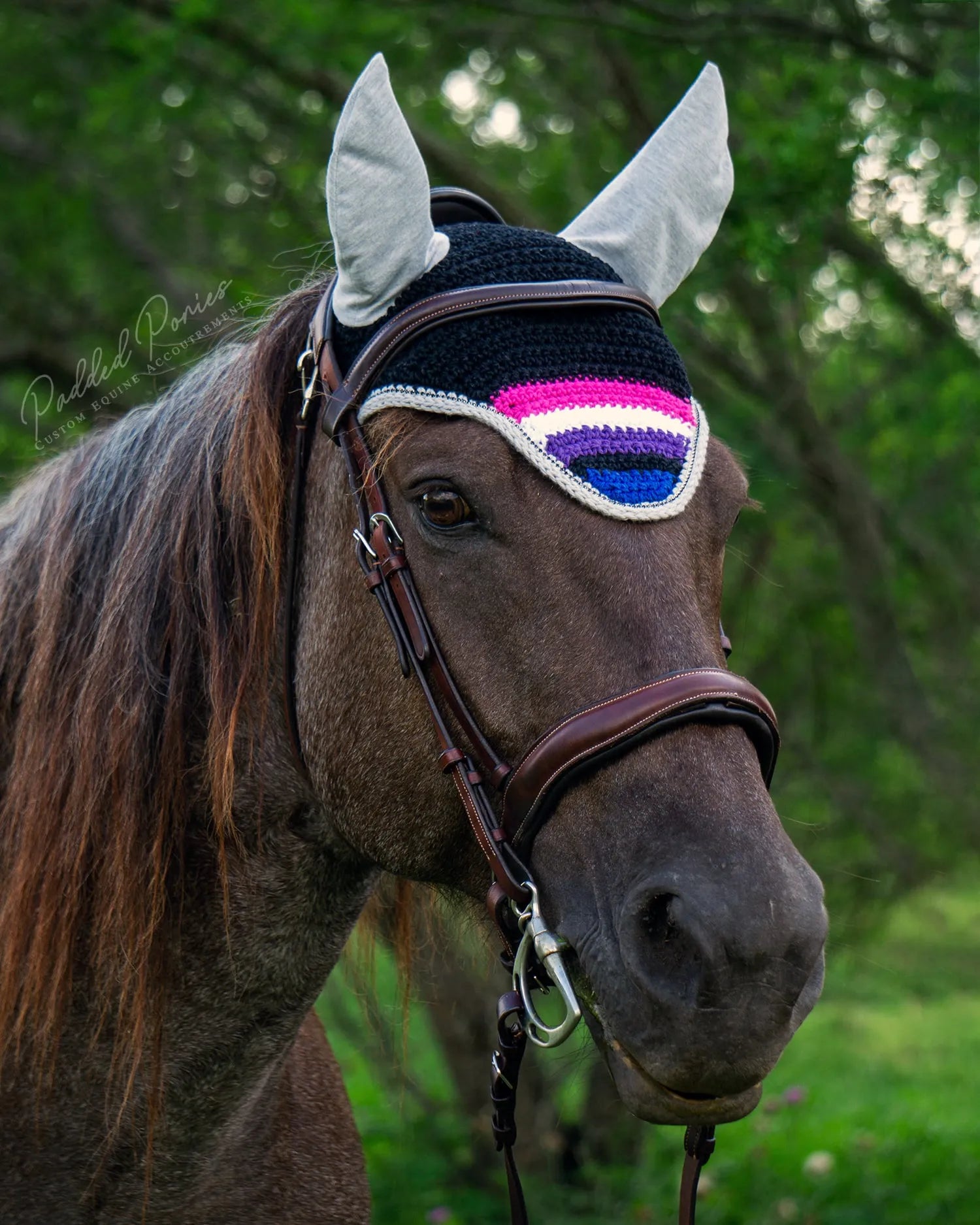 LGBTQ+ Genderfluid Flag Tip Fly Veil Bonnet with Rhinestones