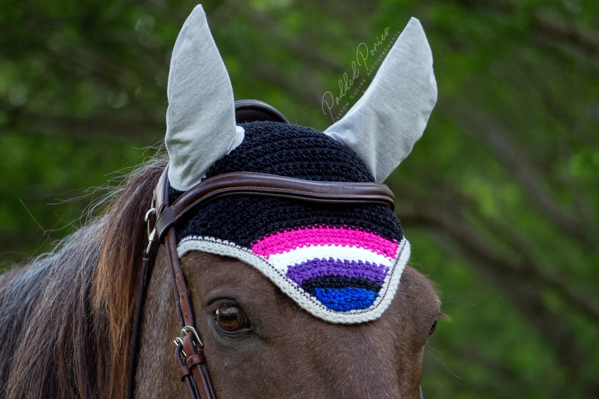 LGBTQ+ Genderfluid Flag Tip Black and Gray Fly Veil Bonnet with Rhinestones