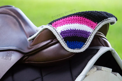 LGBTQ+ Genderfluid Flag Tip Fly Veil Bonnet with Matching Saddle Pad