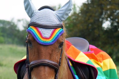 LGBTQ+ Gay Pink Rainbow Flag Trim Gray Fly Veil Bonnet