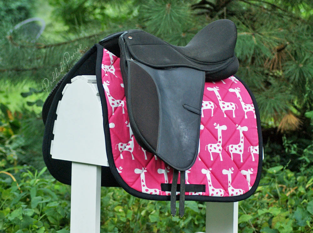 Hot Pink and Black Giraffes Animal Print Dressage Saddle Pad