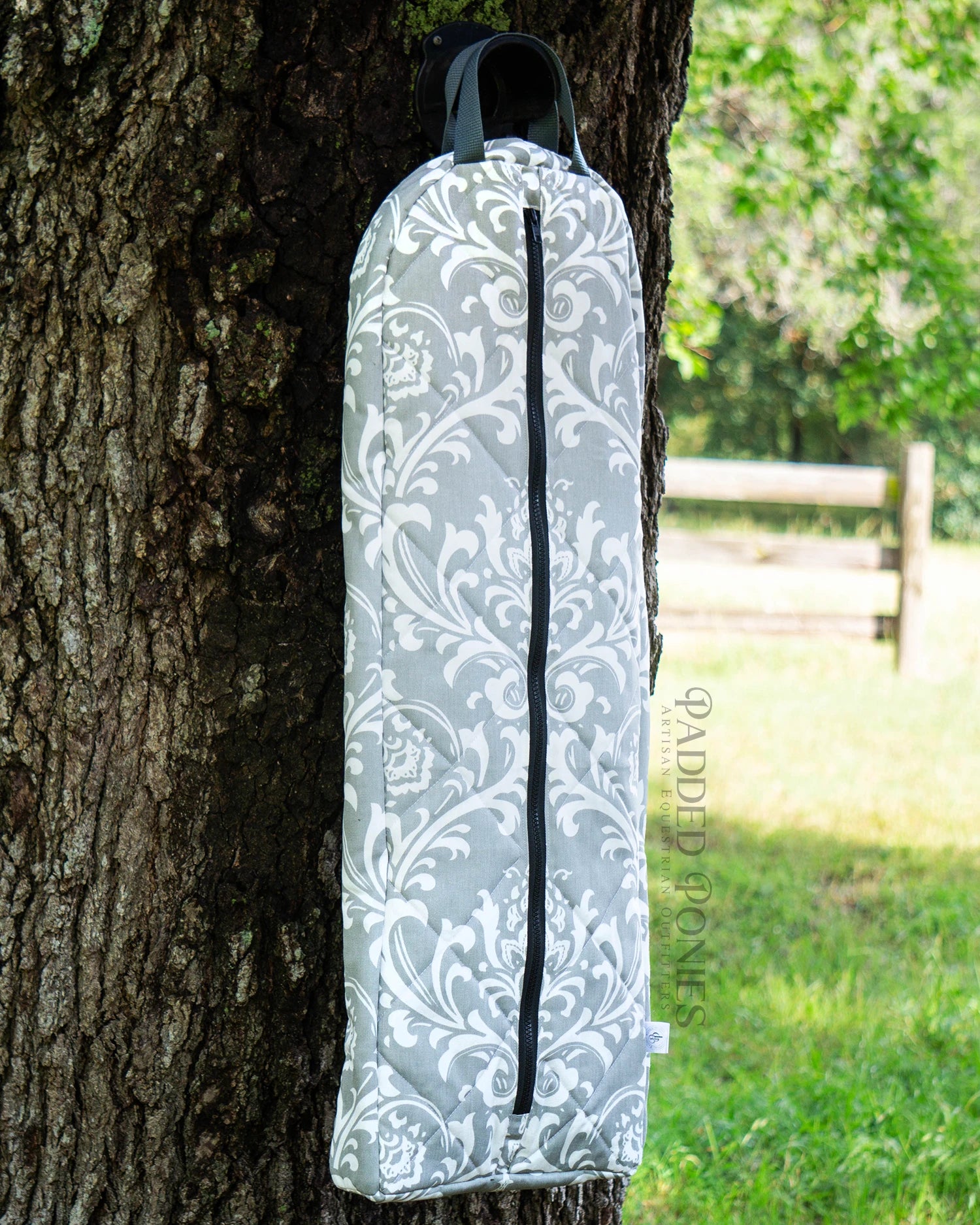 Light Gray and Black Damask Floral Padded Bridle Bag