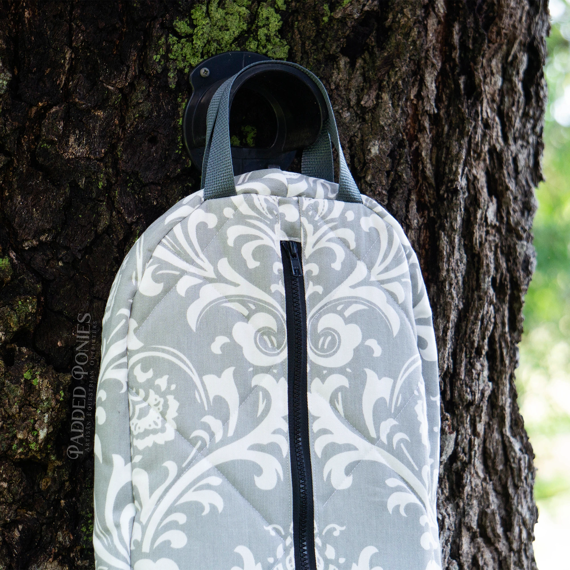 Light Gray and Black Damask Floral Padded Bridle Bag