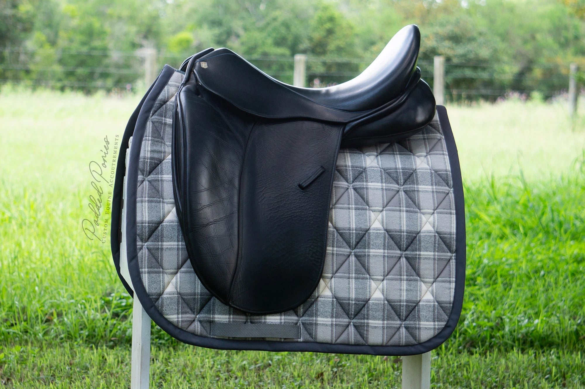 Gray Plaid Flannel Dressage Saddle Pad