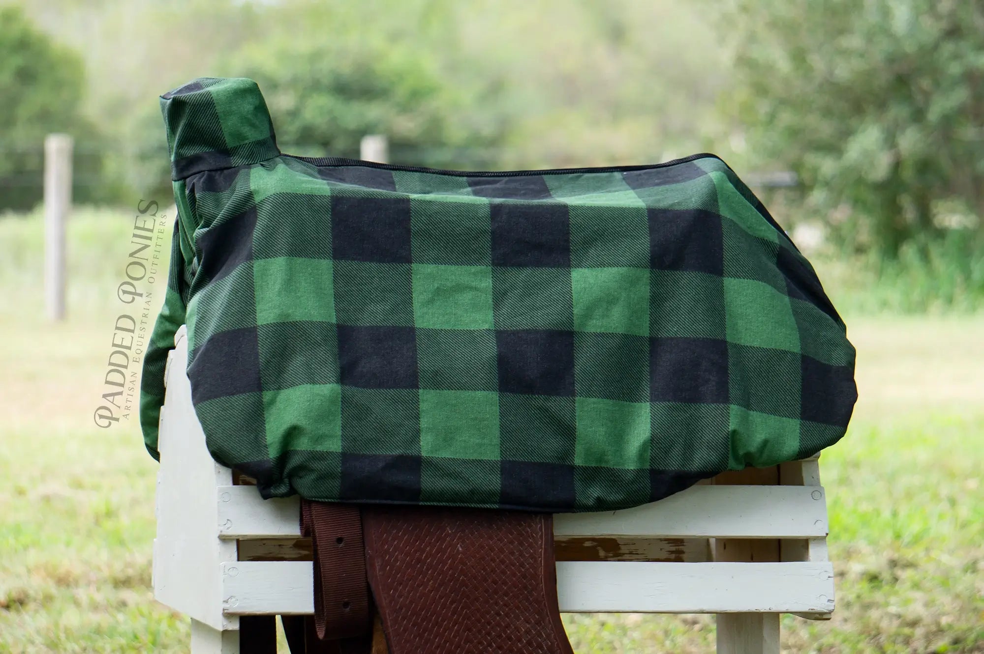 Green and Black Buffalo Plaid Western Saddle Cover