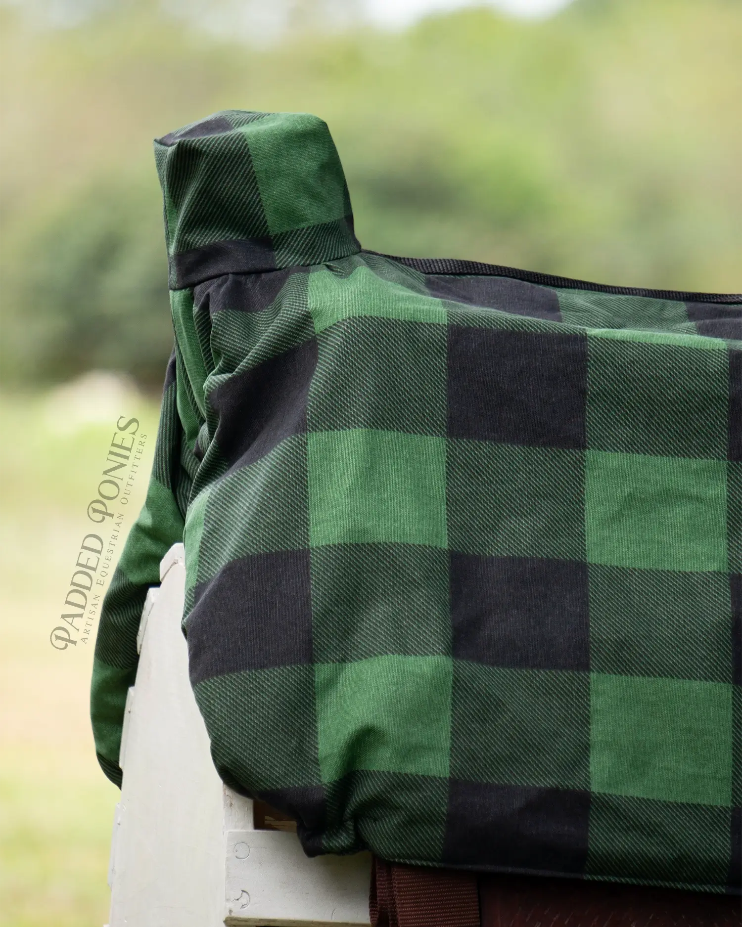 Green and Black Buffalo Plaid Western Saddle Cover