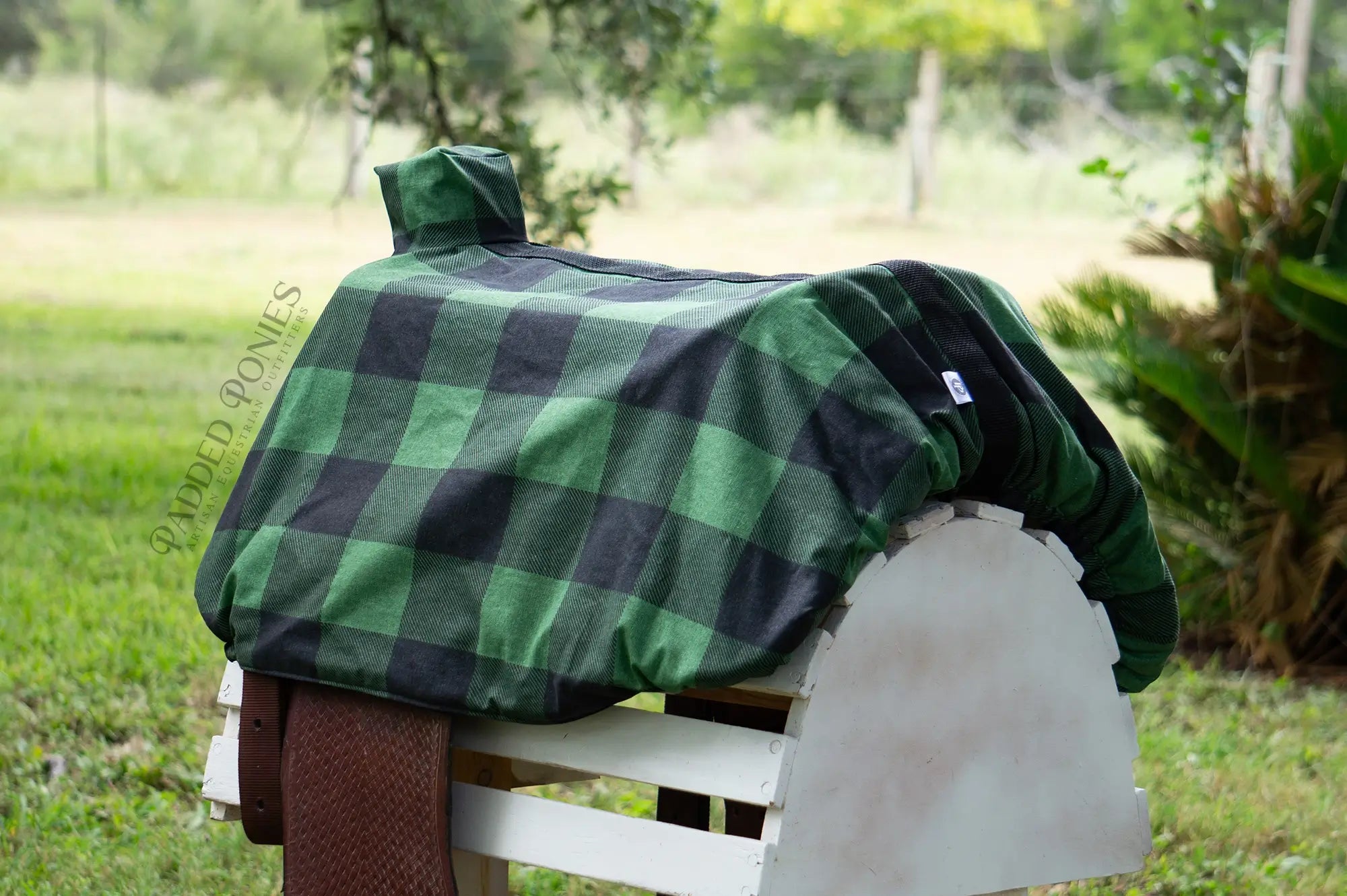 Green and Black Buffalo Plaid Western Saddle Cover