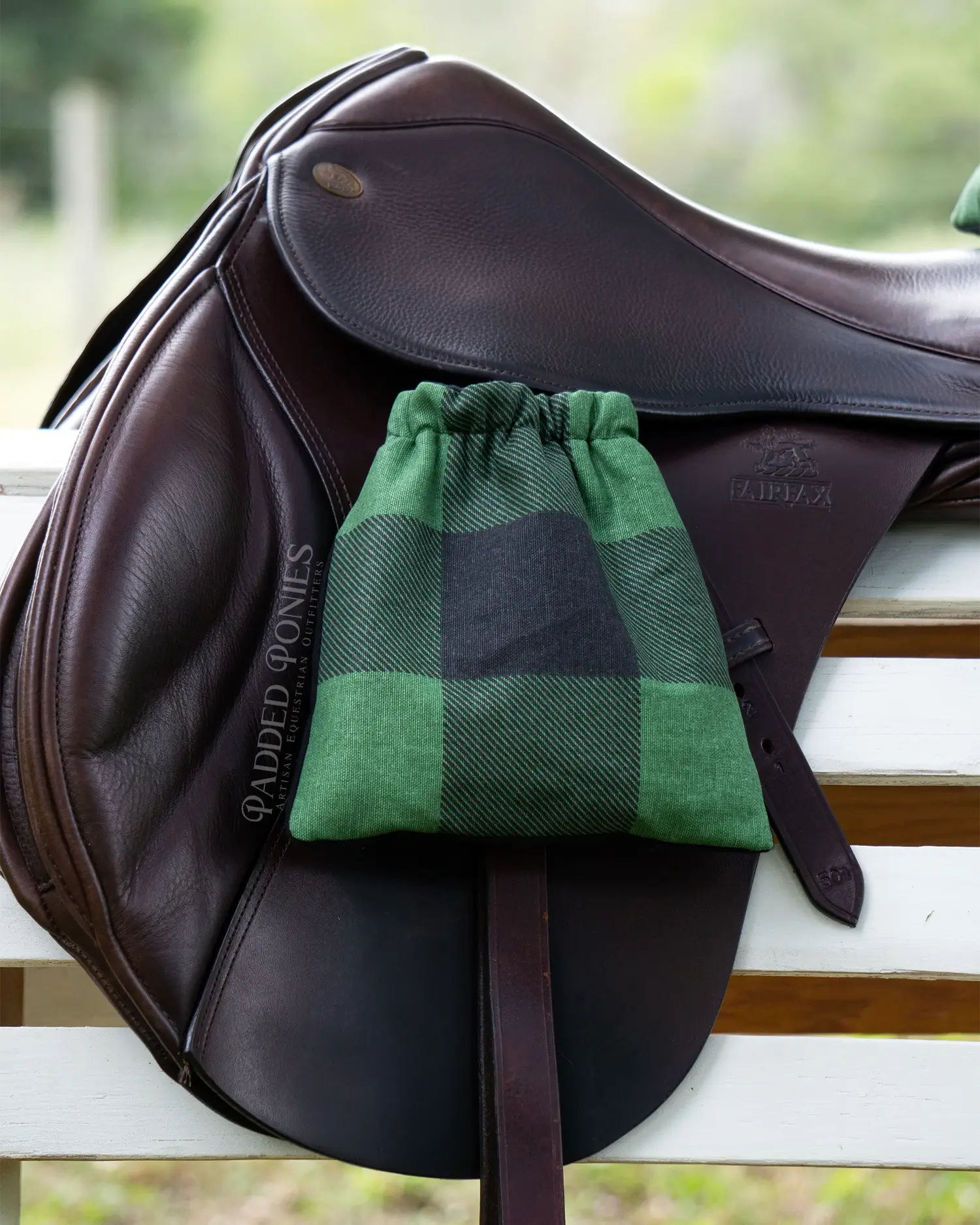 Green and Black Buffalo Plaid Stirrup Covers