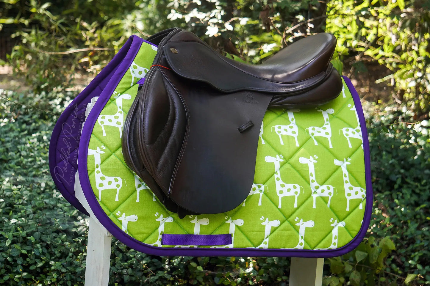 Lime Green and Purple Giraffes Animal Print All Purpose Saddle Pad