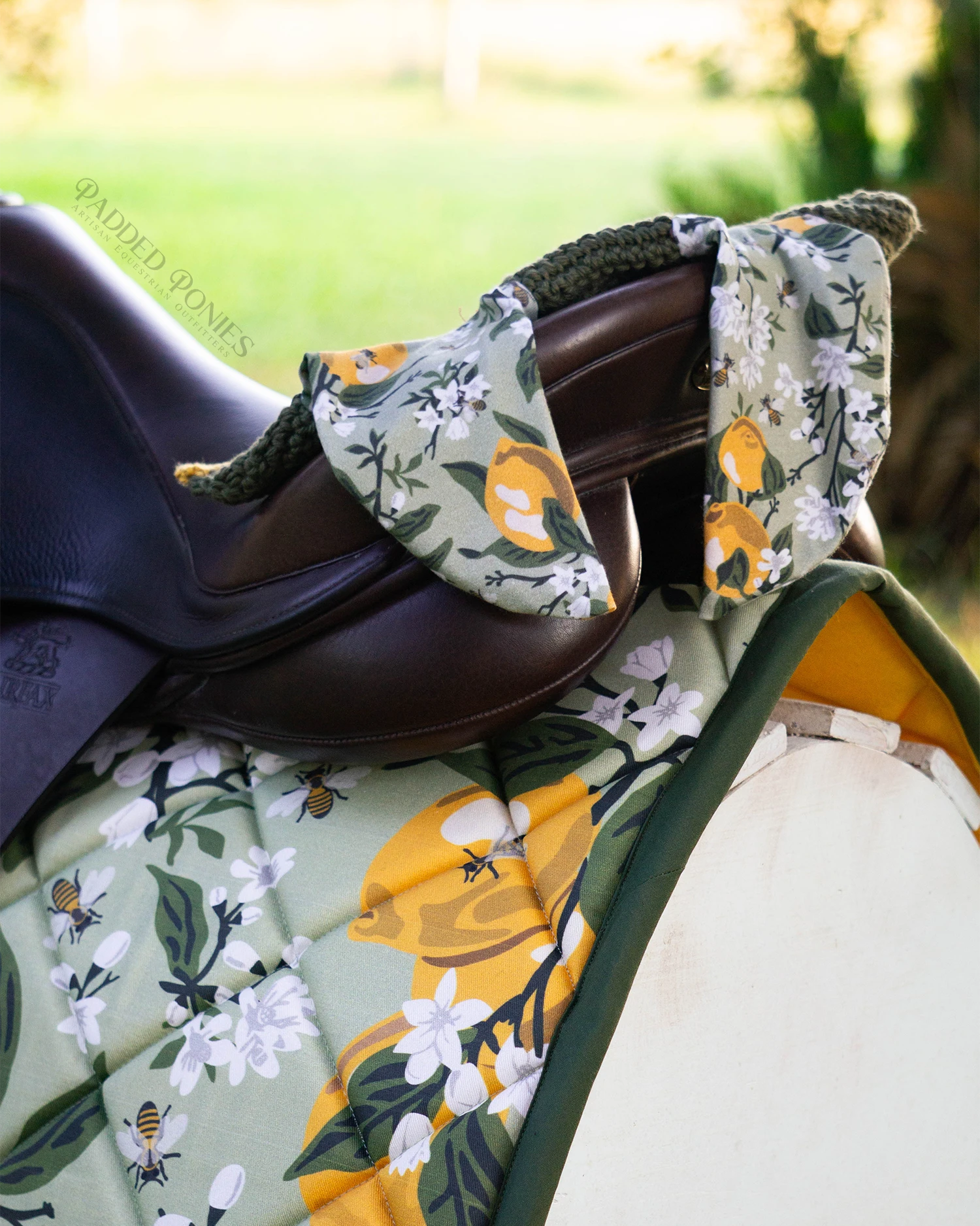 Green Lemons Fly Bonnet and Matching Saddle Pad