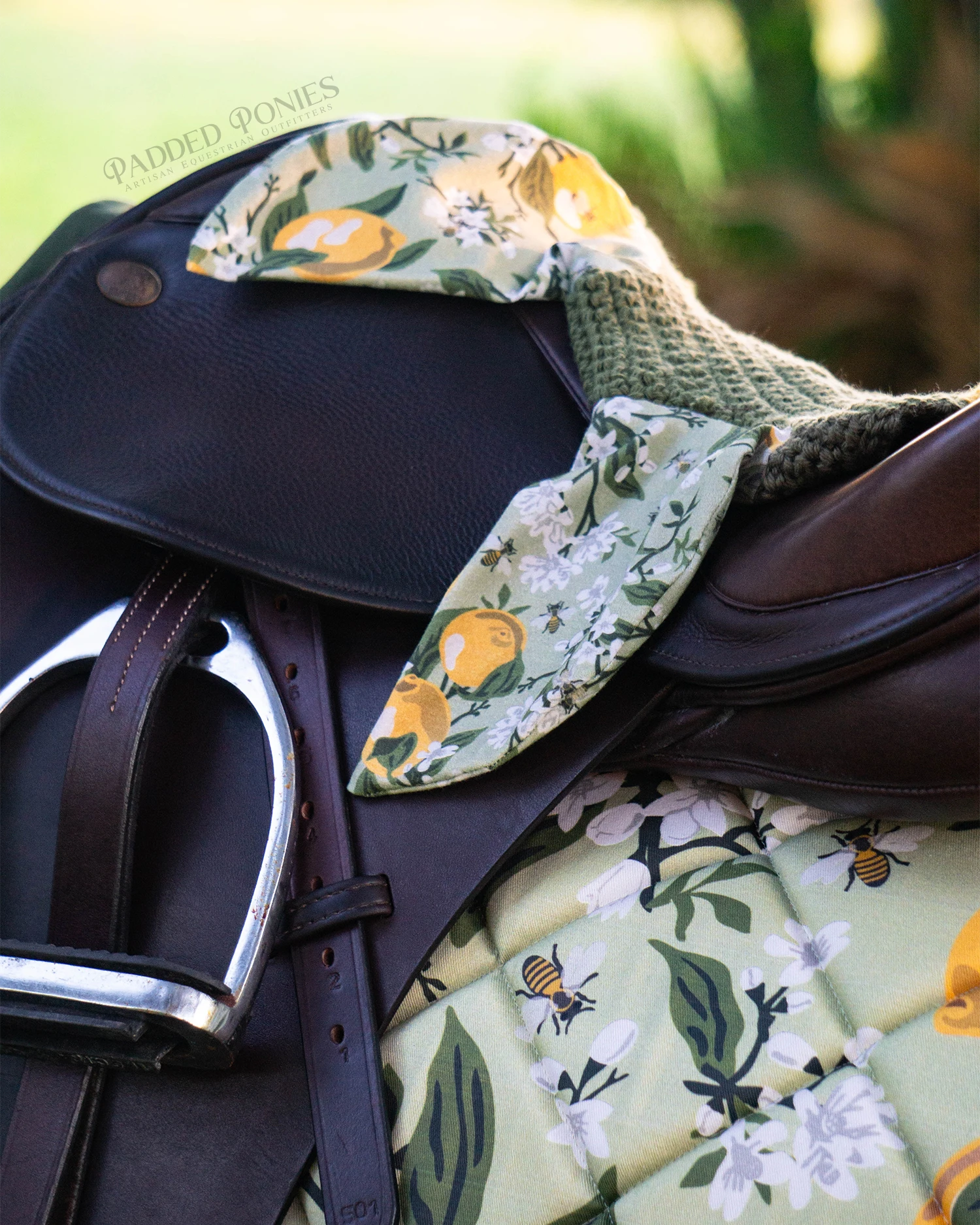 Green Lemons Fly Bonnet and Matching Saddle Pad