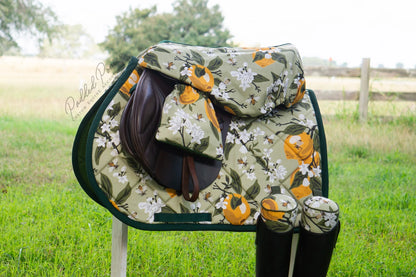 Green Lemons and Bees Floral All Purpose Saddle Pad with Matching Accessories
