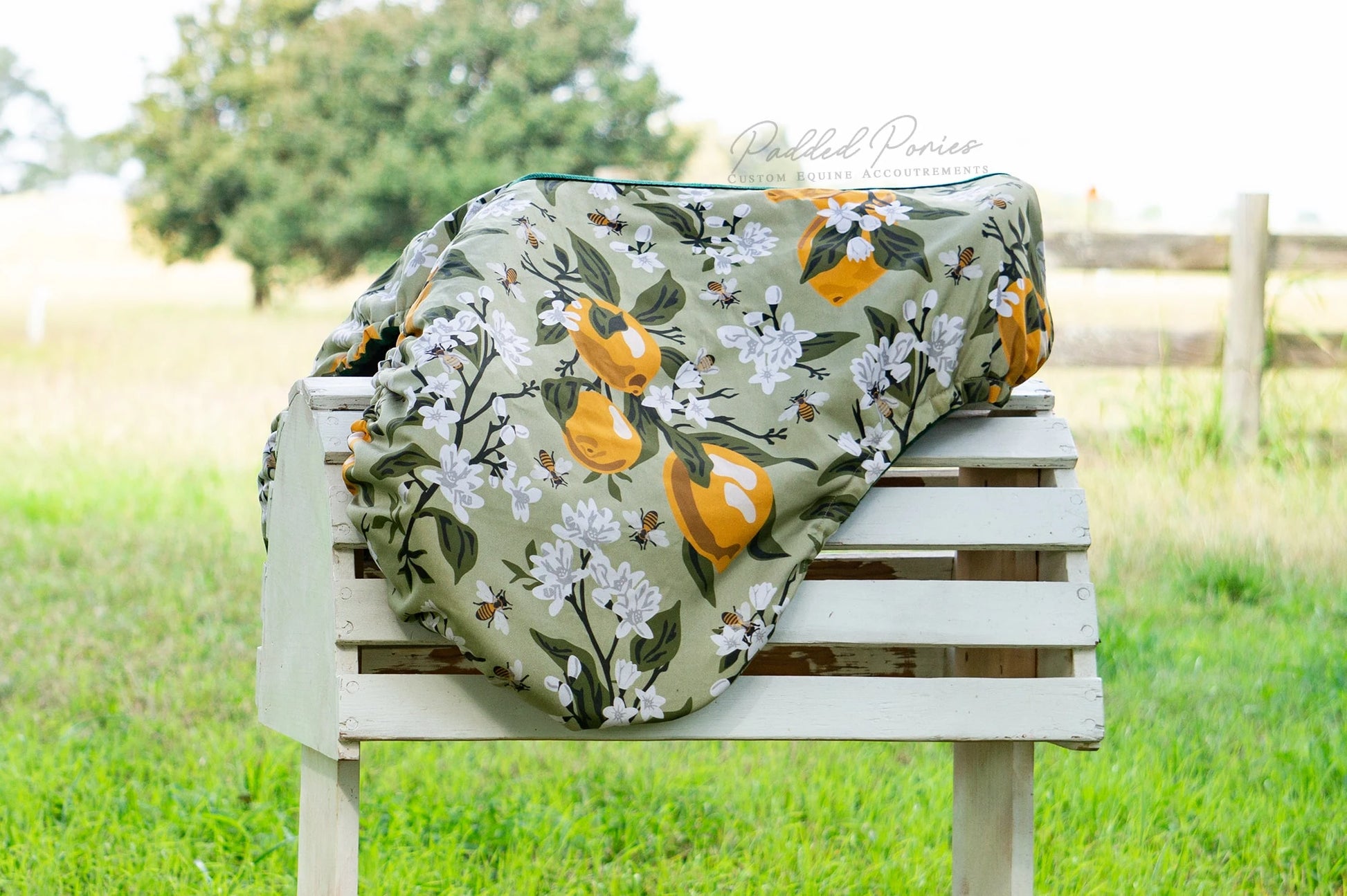 Green Lemons and Bees Floral All Purpose Saddle Cover