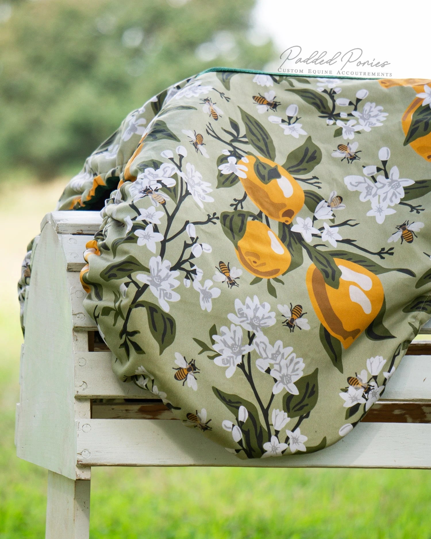 Green Lemons and Bees Floral All Purpose Saddle Cover