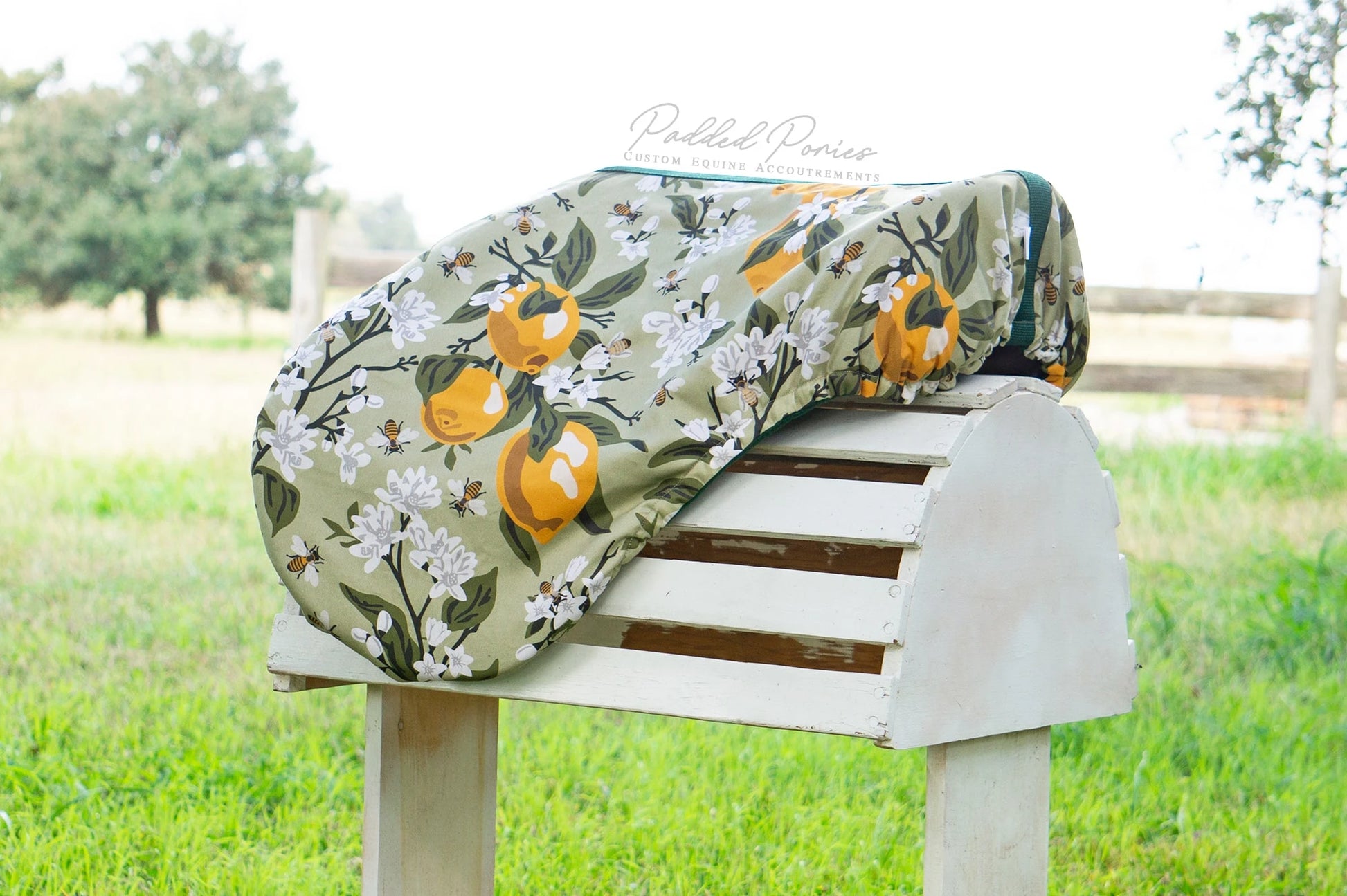 Green Lemons and Bees Floral All Purpose Saddle Cover