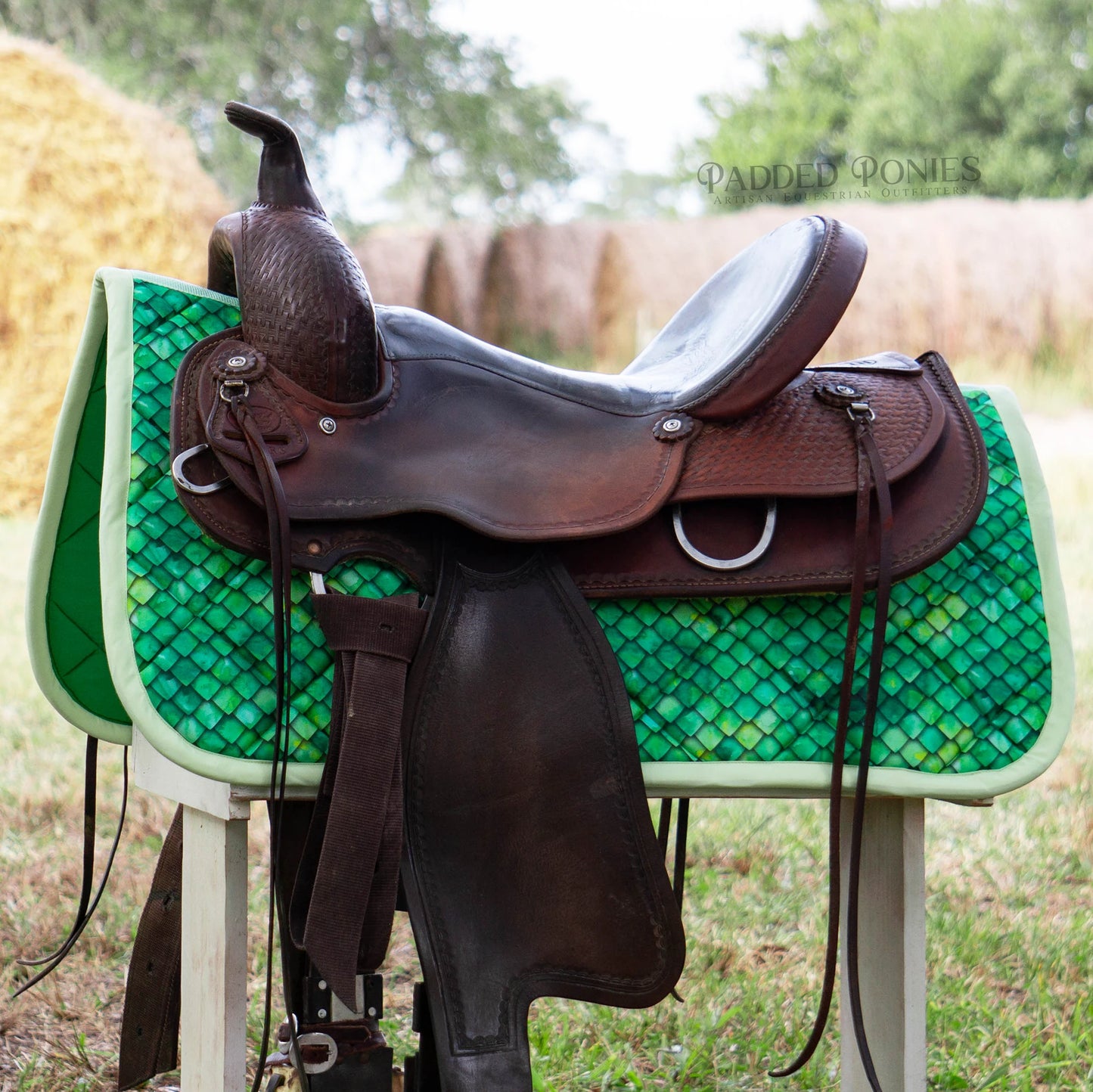 Green Serpent Snake Dragon Scales Western Saddle Pad