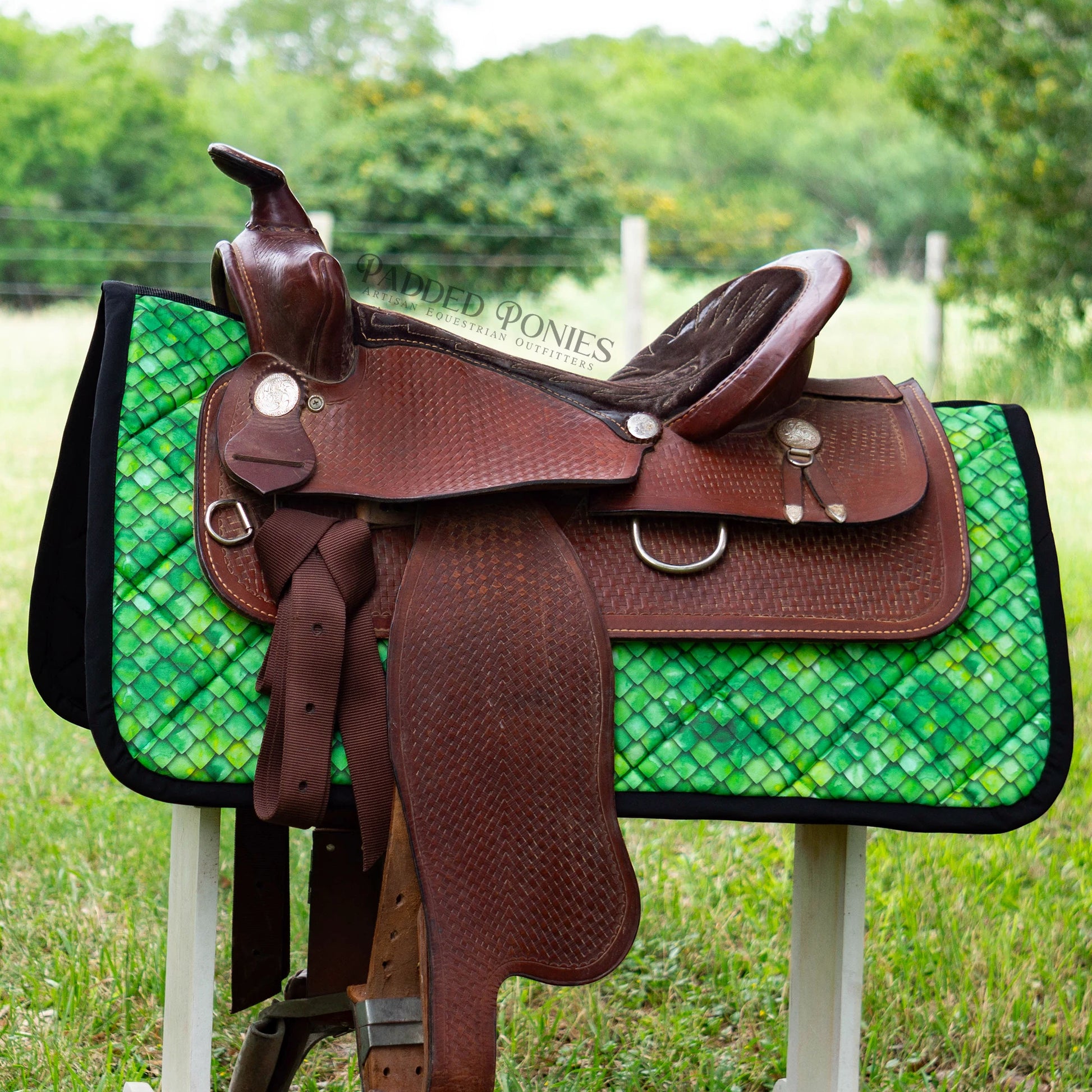 Green and Black Snake Skin Scales Print Western Saddle Pad
