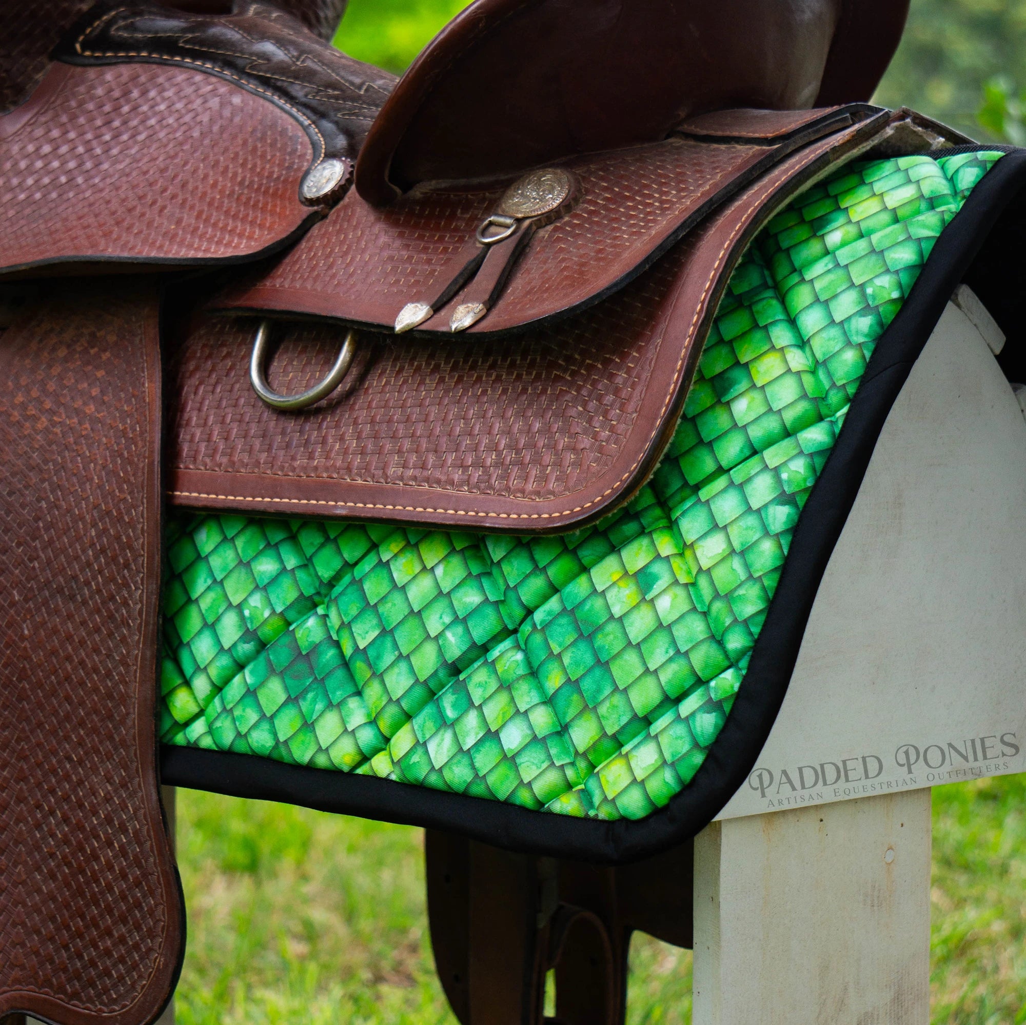 Green and Black Snake Skin Scales Print Western Saddle Pad