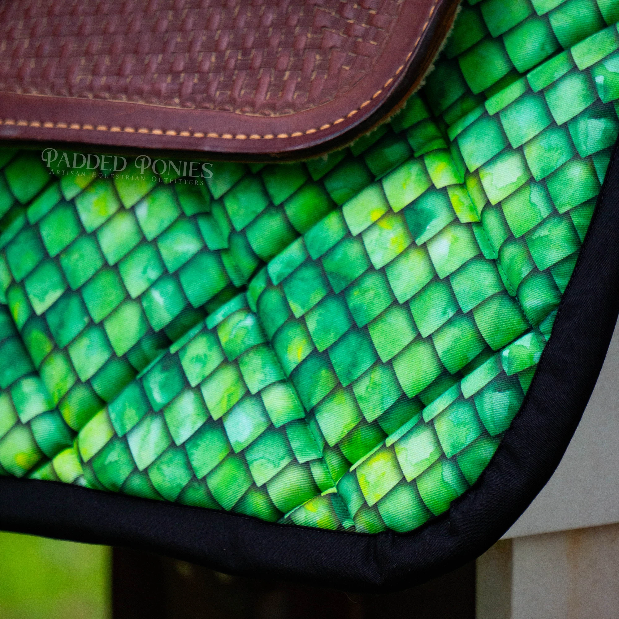 Green and Black Snake Skin Scales Print Western Saddle Pad