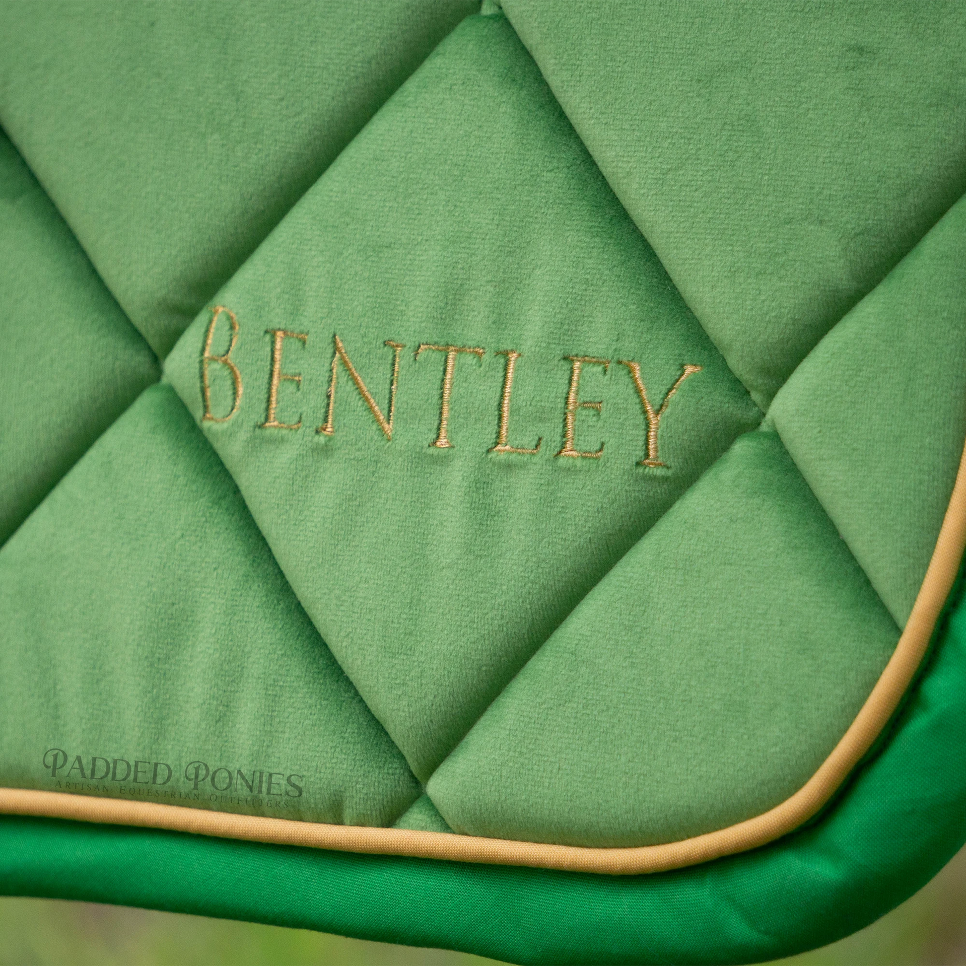 Kelly Green and Gold Luxe Velvet All Purpose Saddle Pad with Embroidery