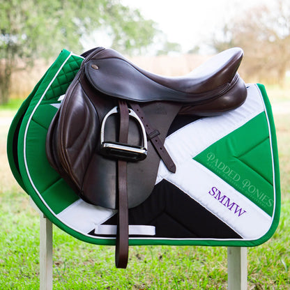 Green, Black, and White X Cross Country Eventing Jump Saddle Pad with High Wither