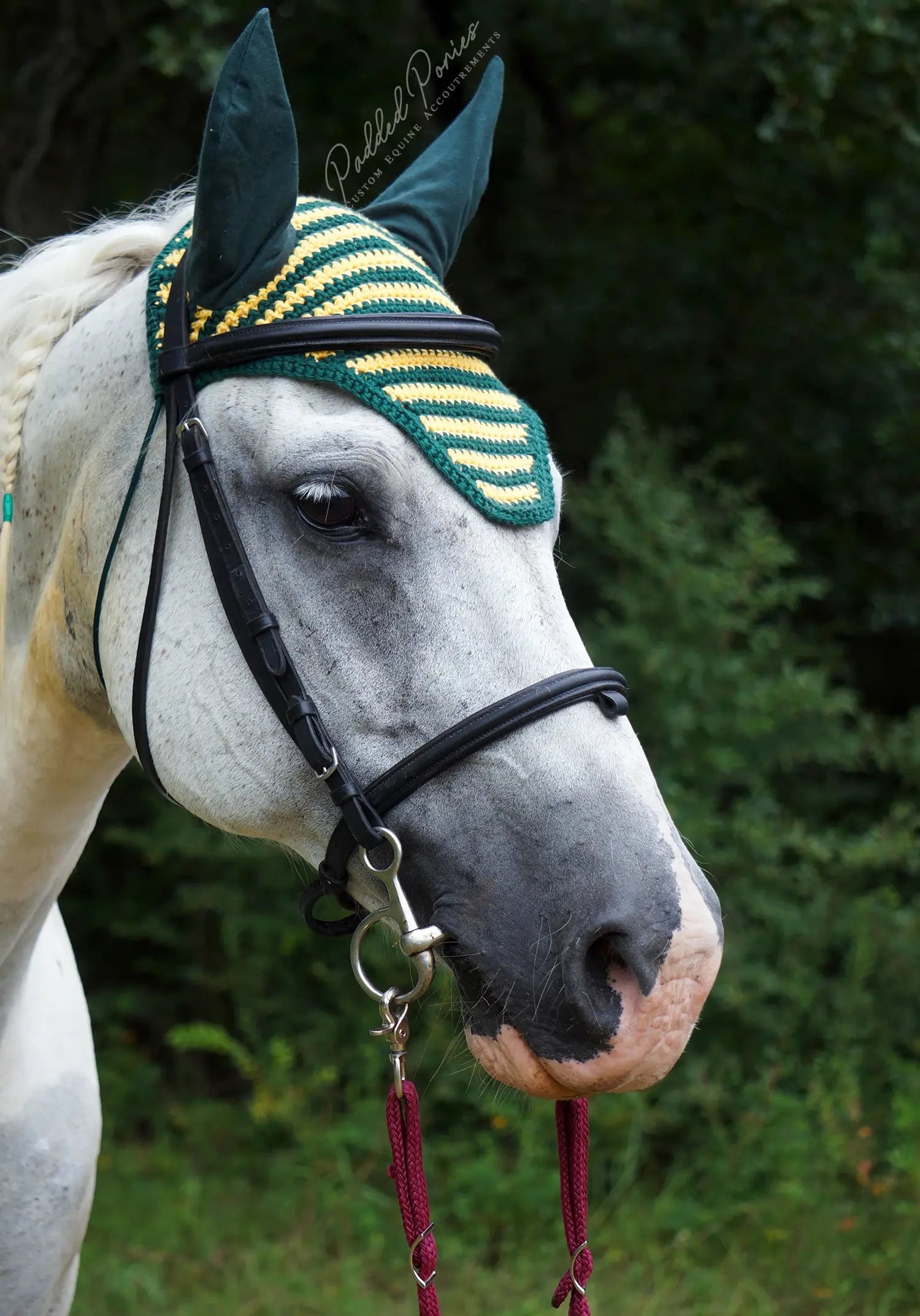 Hunter Green and Yellow Stripe Fly Veil Bonnet