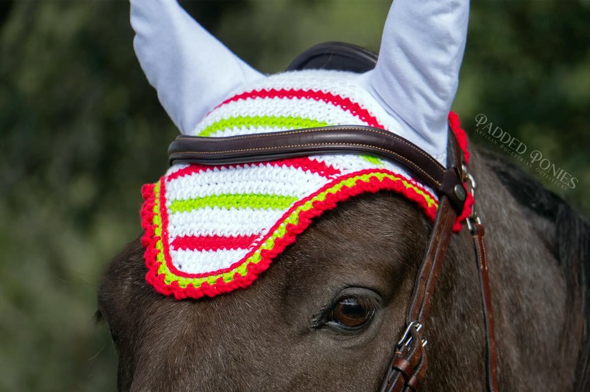 White, Lime Green, and Red Christmas Stripe Fly Bonnet