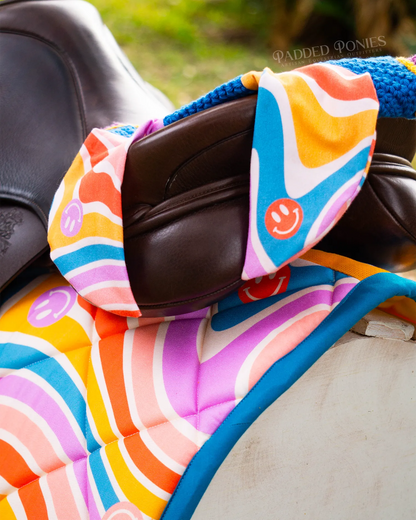 The Groovy Collection Psychedelic Waves Saddle Pad and Matching Fly Veil Bonnet