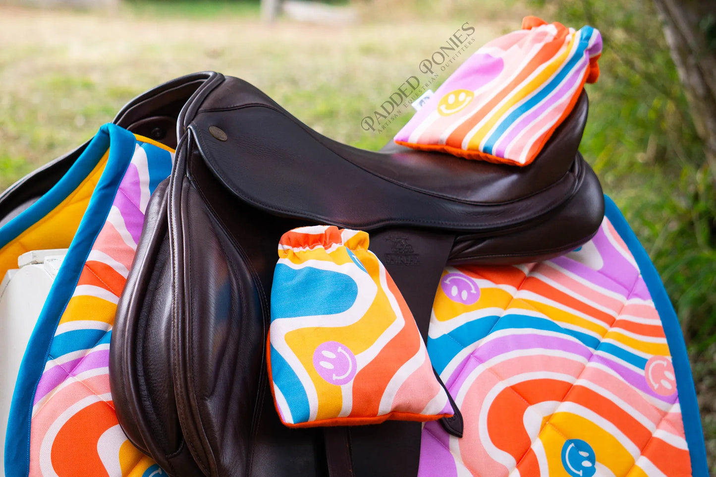 The Groovy Collection Psychedelic Waves Stirrup Covers and Saddle Pad