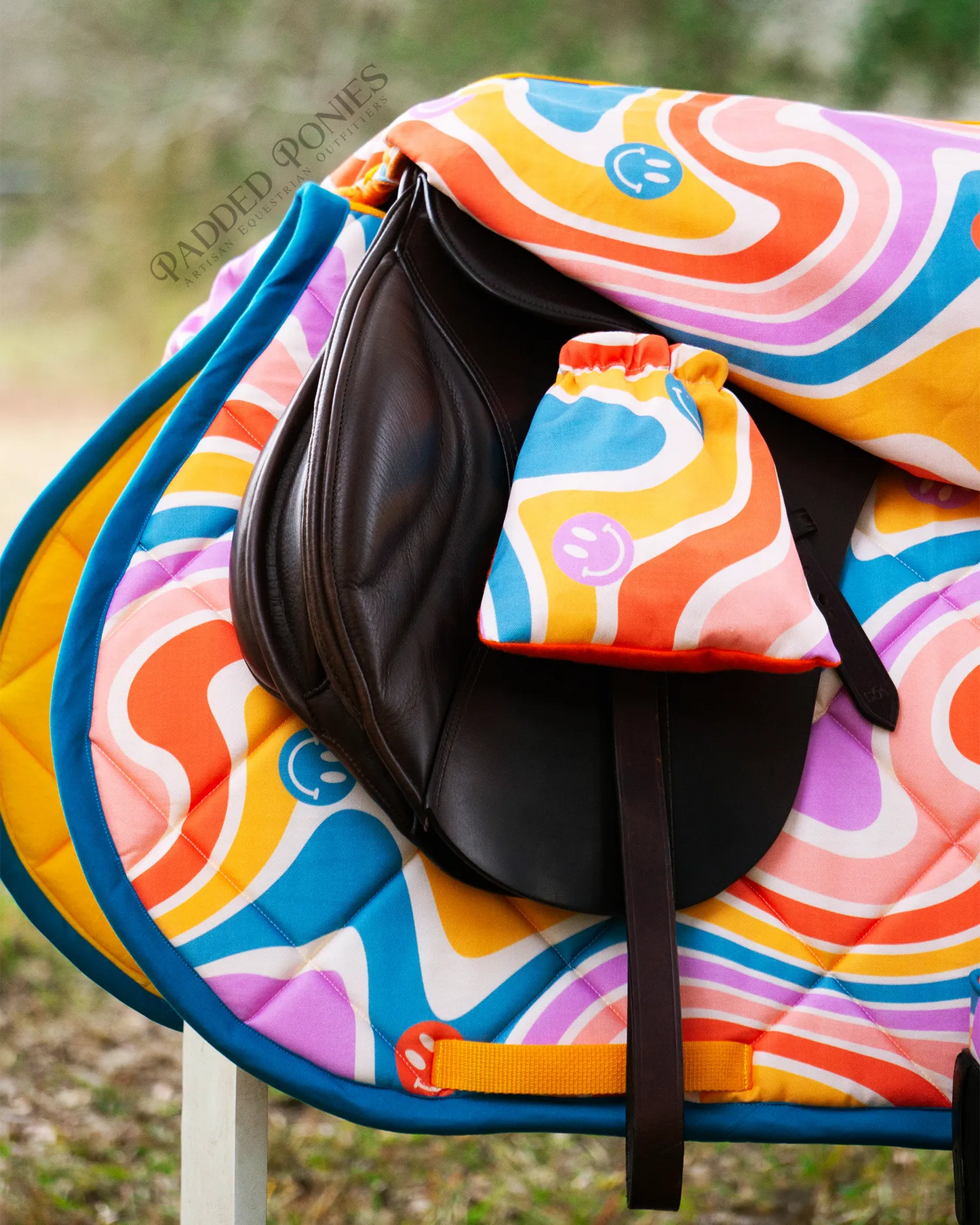 The Groovy Collection Psychedelic Waves Saddle Pad, Saddle Cover, and Stirrup Covers