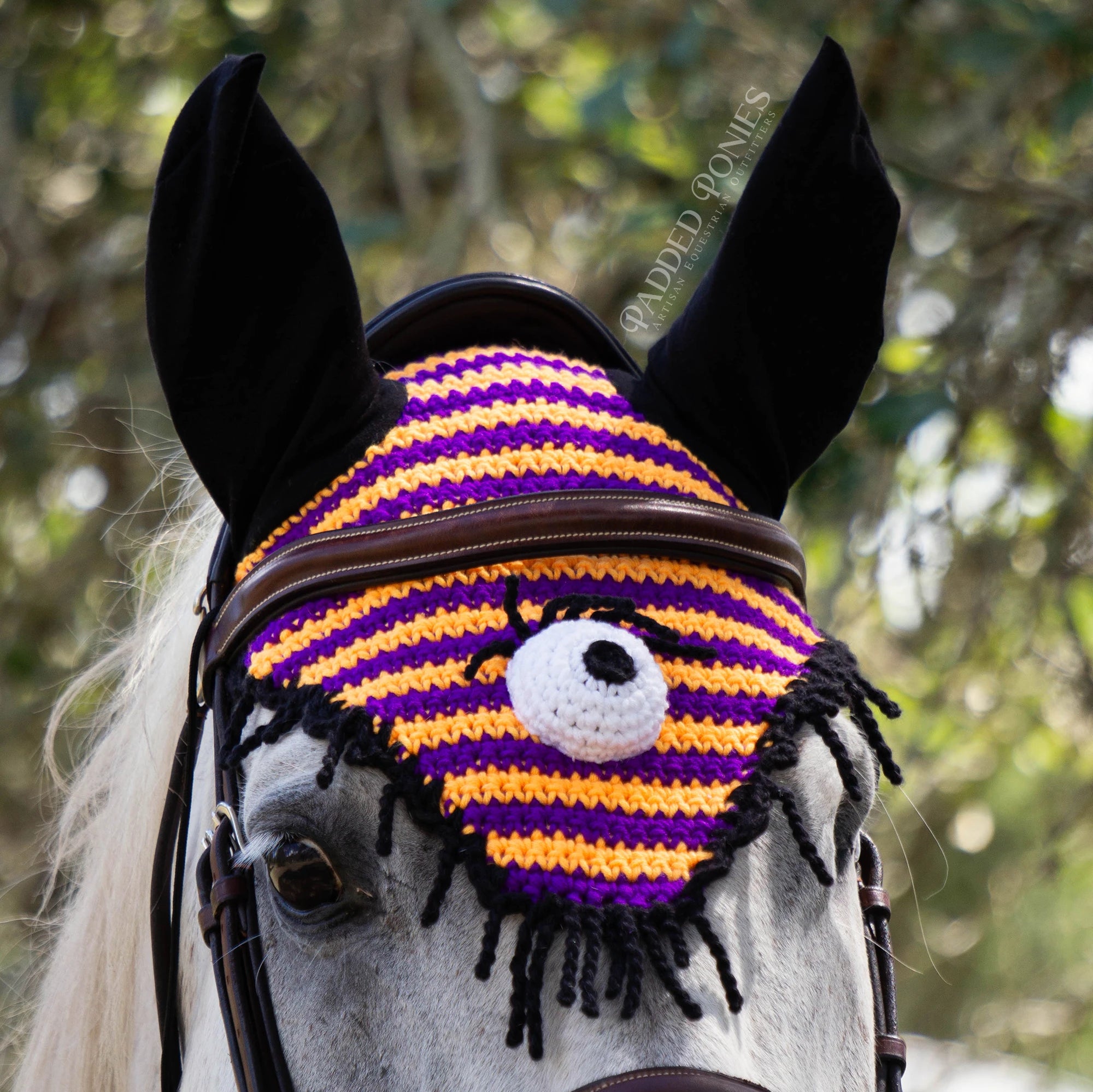Orange And Purple Stripe Halloween Fly Veil Bonnet with Monster Eyeball