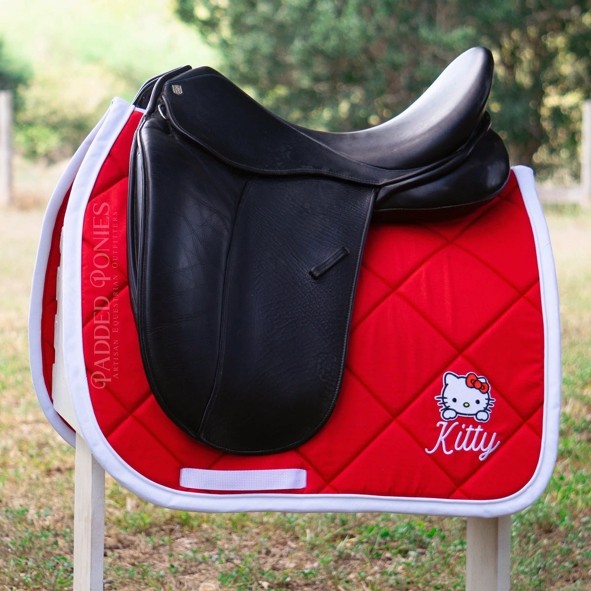 Red and White Hello Kitty Patch Dressage Saddle Pad