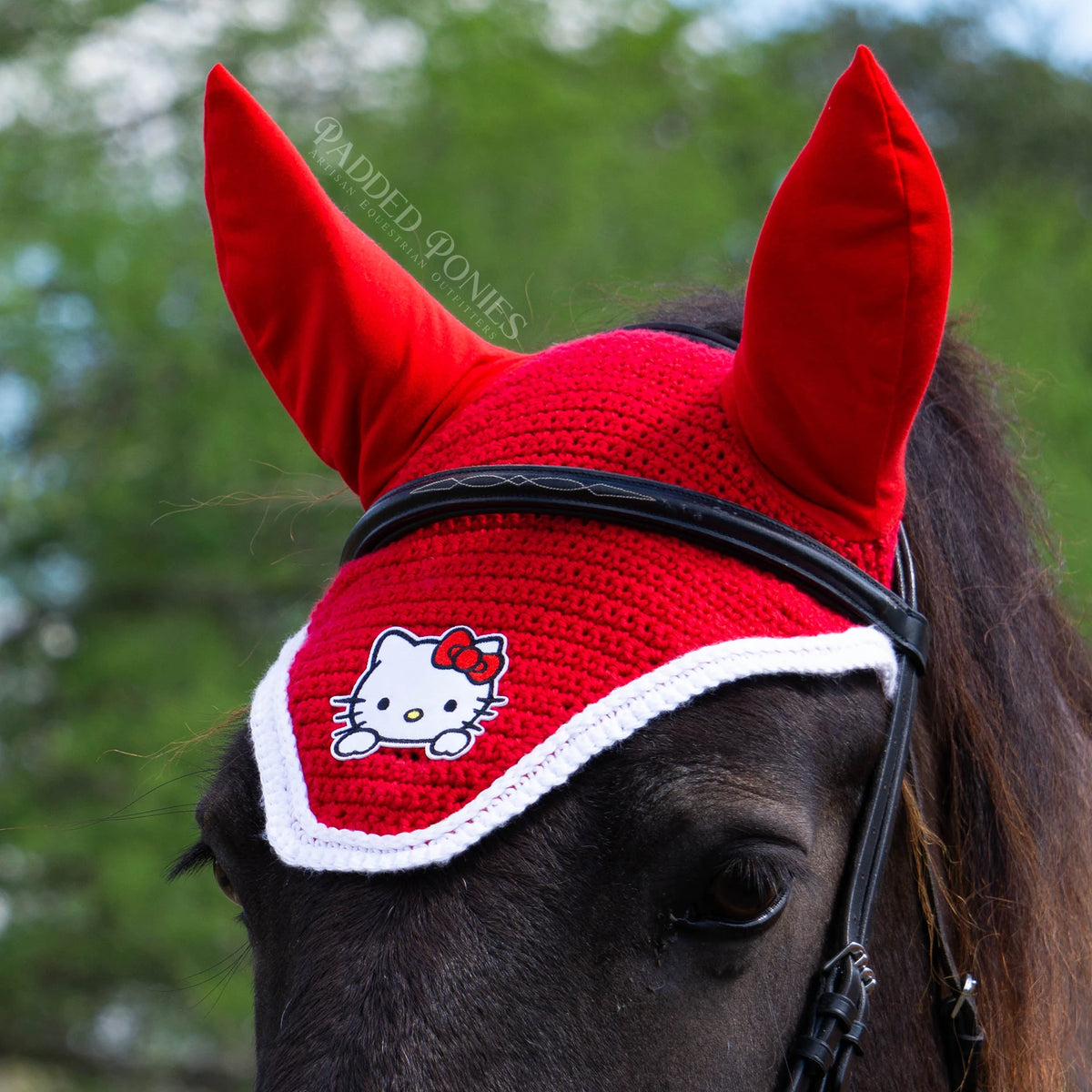 Red and White Hello Kitty Patch Fly Veil Bonnet 