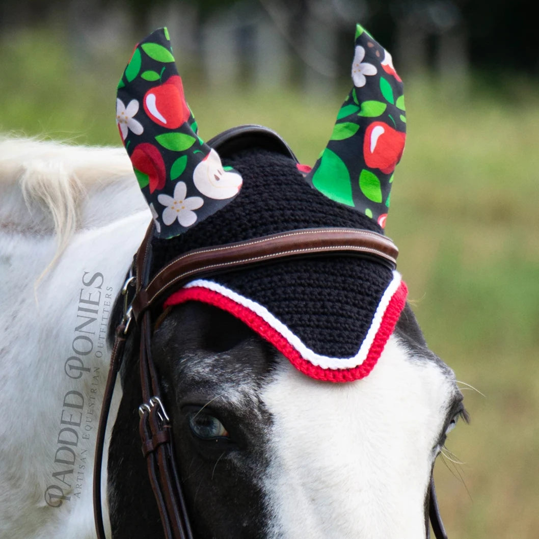 Honeycrisp Apple Red and Black Cotton Crochet Fly Veil Bonnet