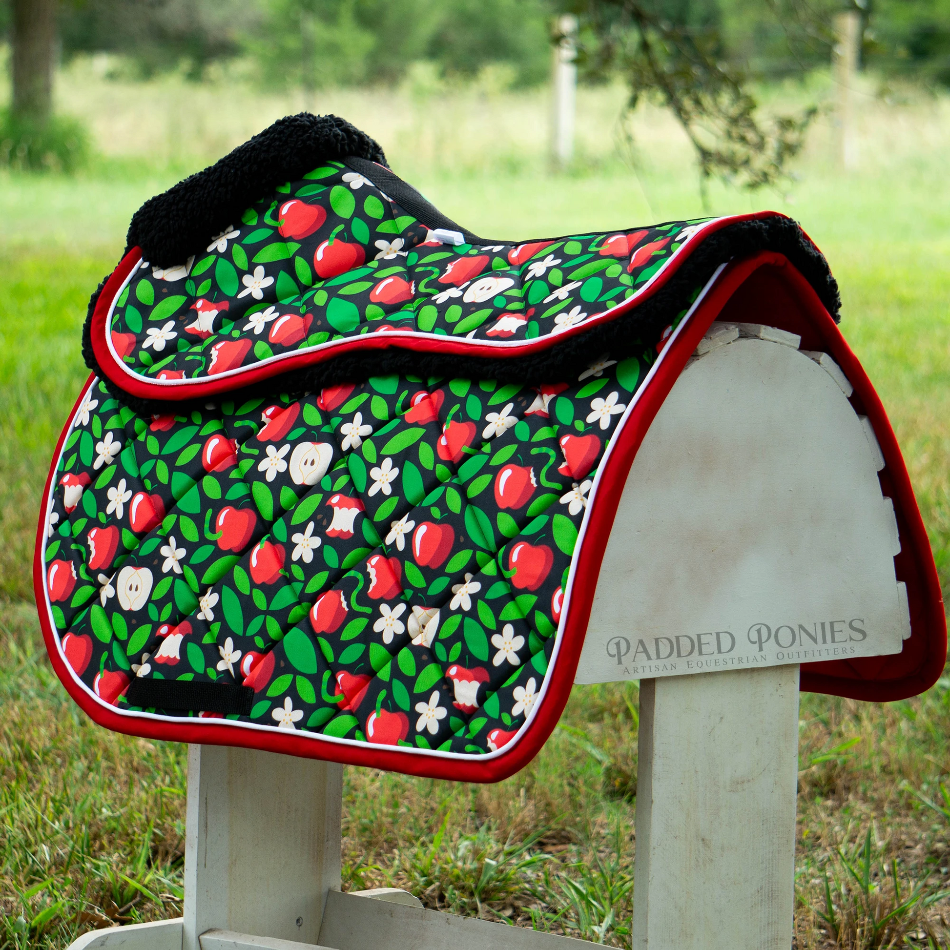 Honeycrisp Apple Red and Black All Purpose Saddle Pad and Matching Half Pad