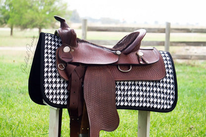 Black and White Houndstooth Plaid Western Saddle Pad