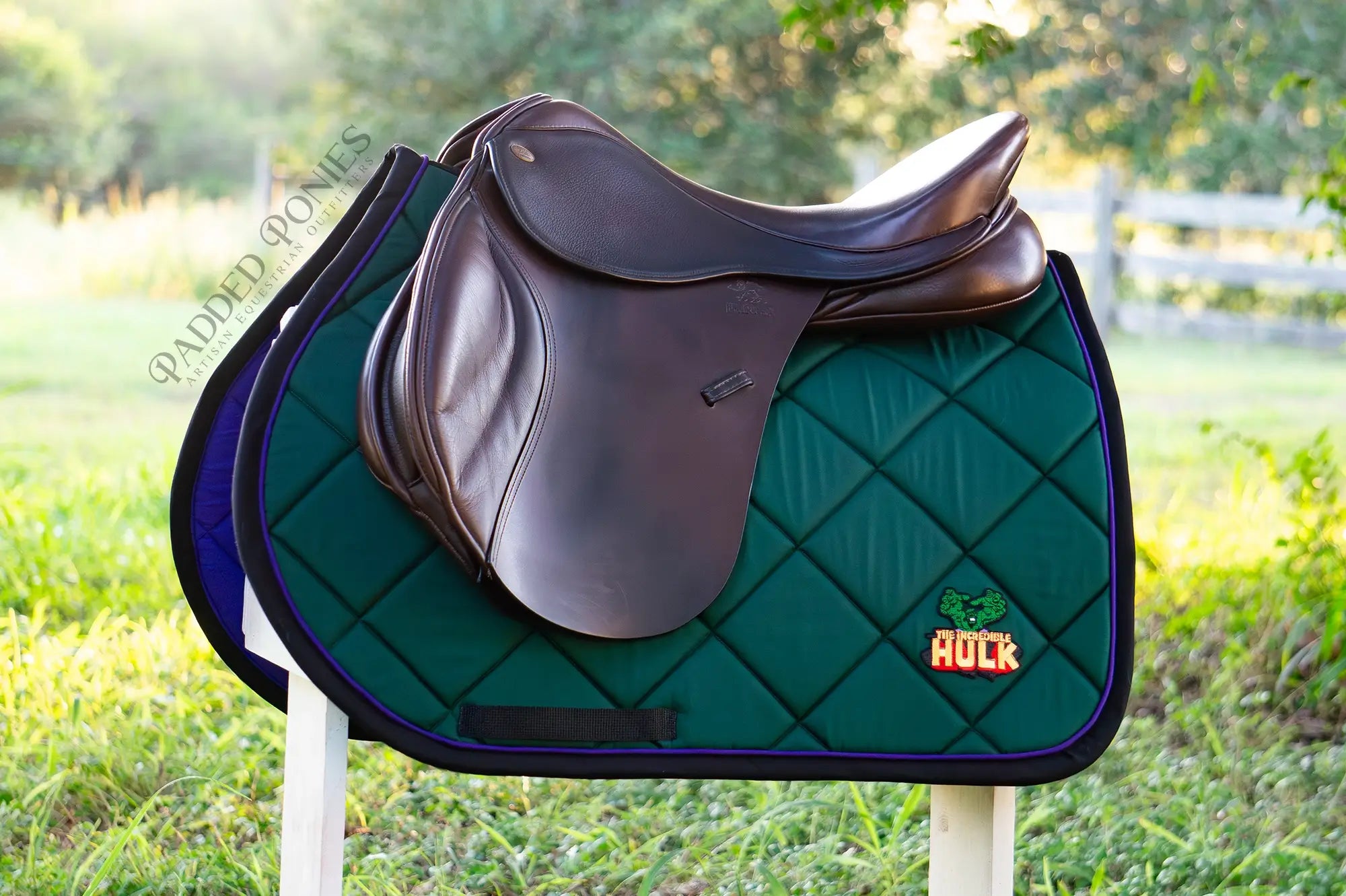 Hunter Green, Black, and Purple Incredible Hulk Marvel Patch All Purpose Saddle Pad