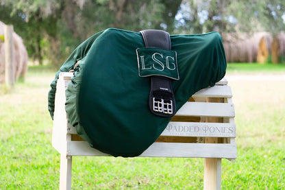 Hunter Green and Ivory Saddle Cover with Girth Pocket and Monogram