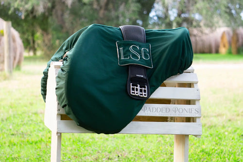 Hunter Green and Ivory Saddle Cover with Girth Pocket and Monogram