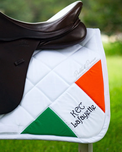 Irish Ireland Corner Flag White Jump Saddle Pad With Monogram