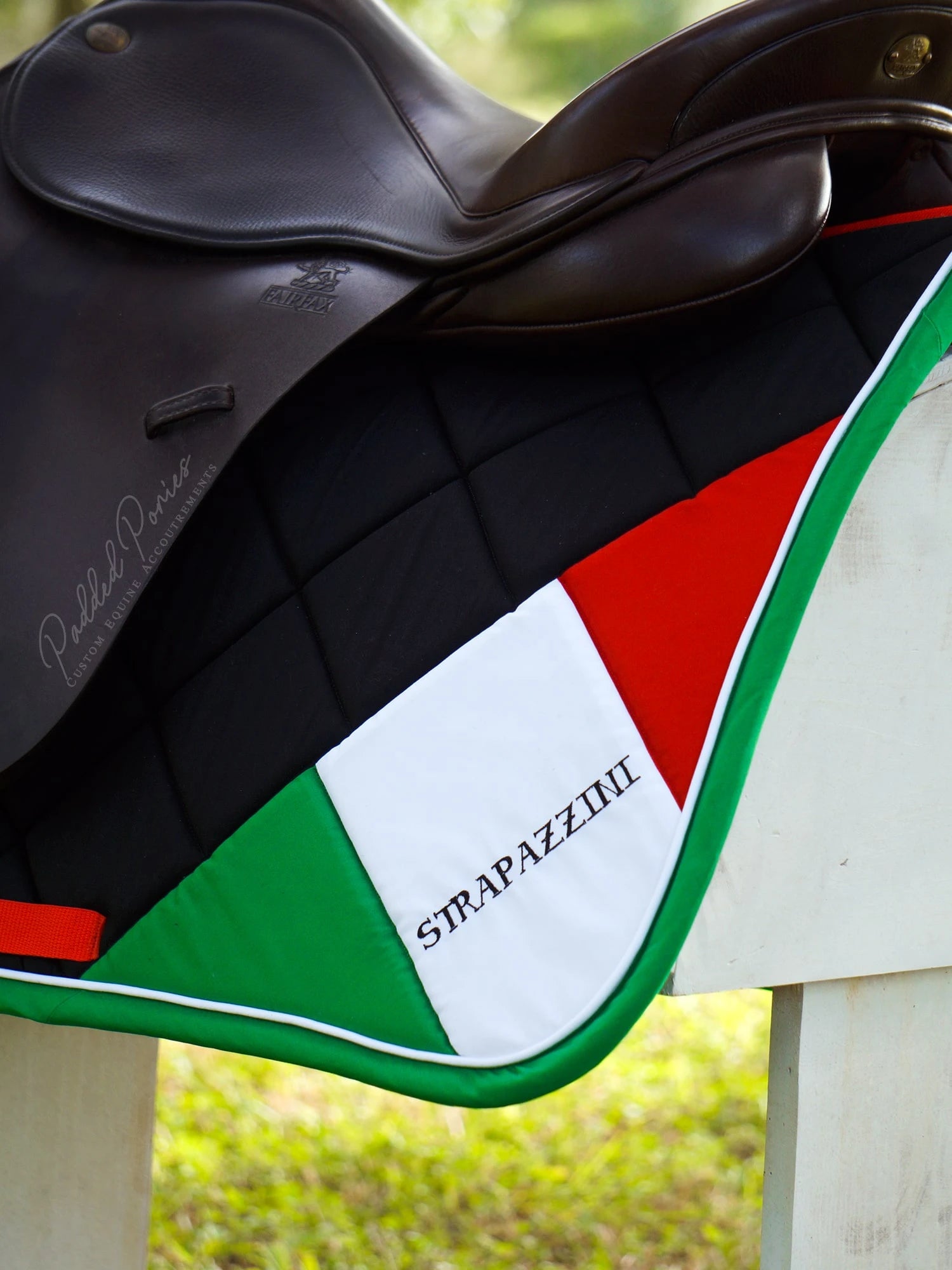 Italy Italian Corner Flag Black Jump Saddle Pad With Monogram