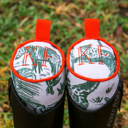 Green and Orange Jungle Animal Print Boot Trees with Monogram