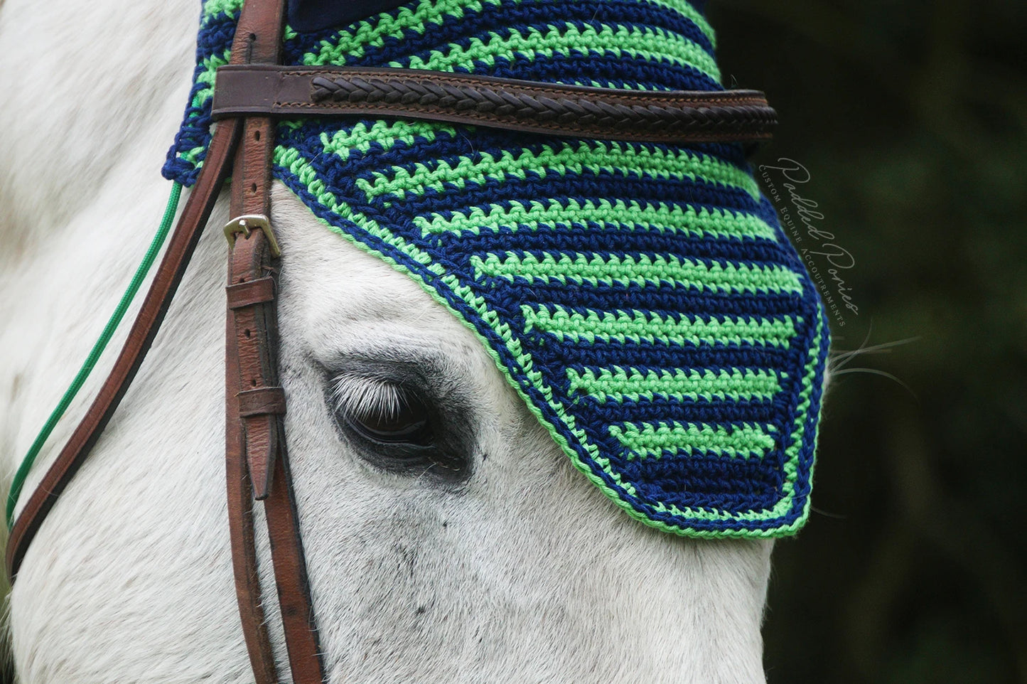 Navy Blue and Lime Green Stripe Fly Veil Bonnet