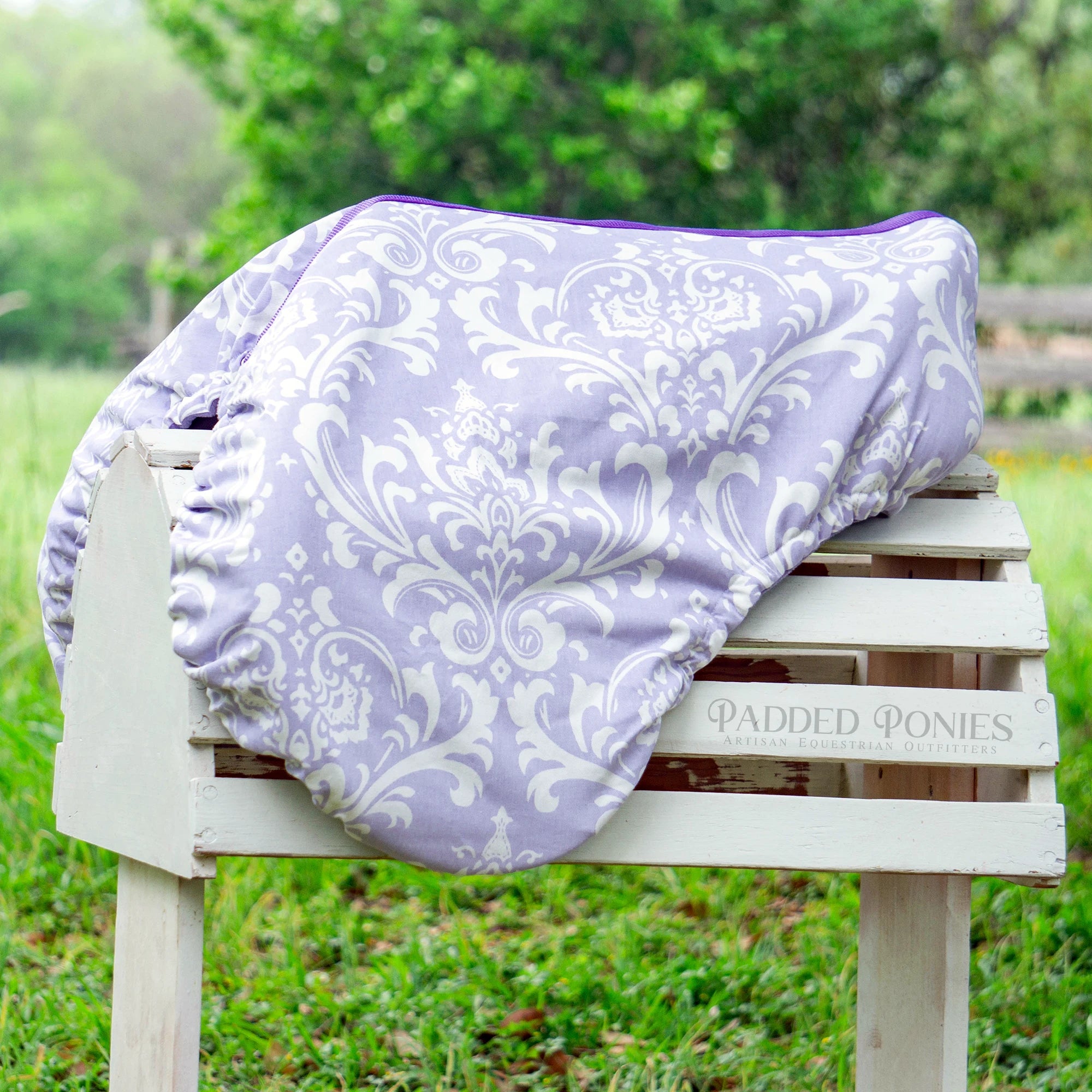 Lavender Damask Floral All Purpose Saddle Cover