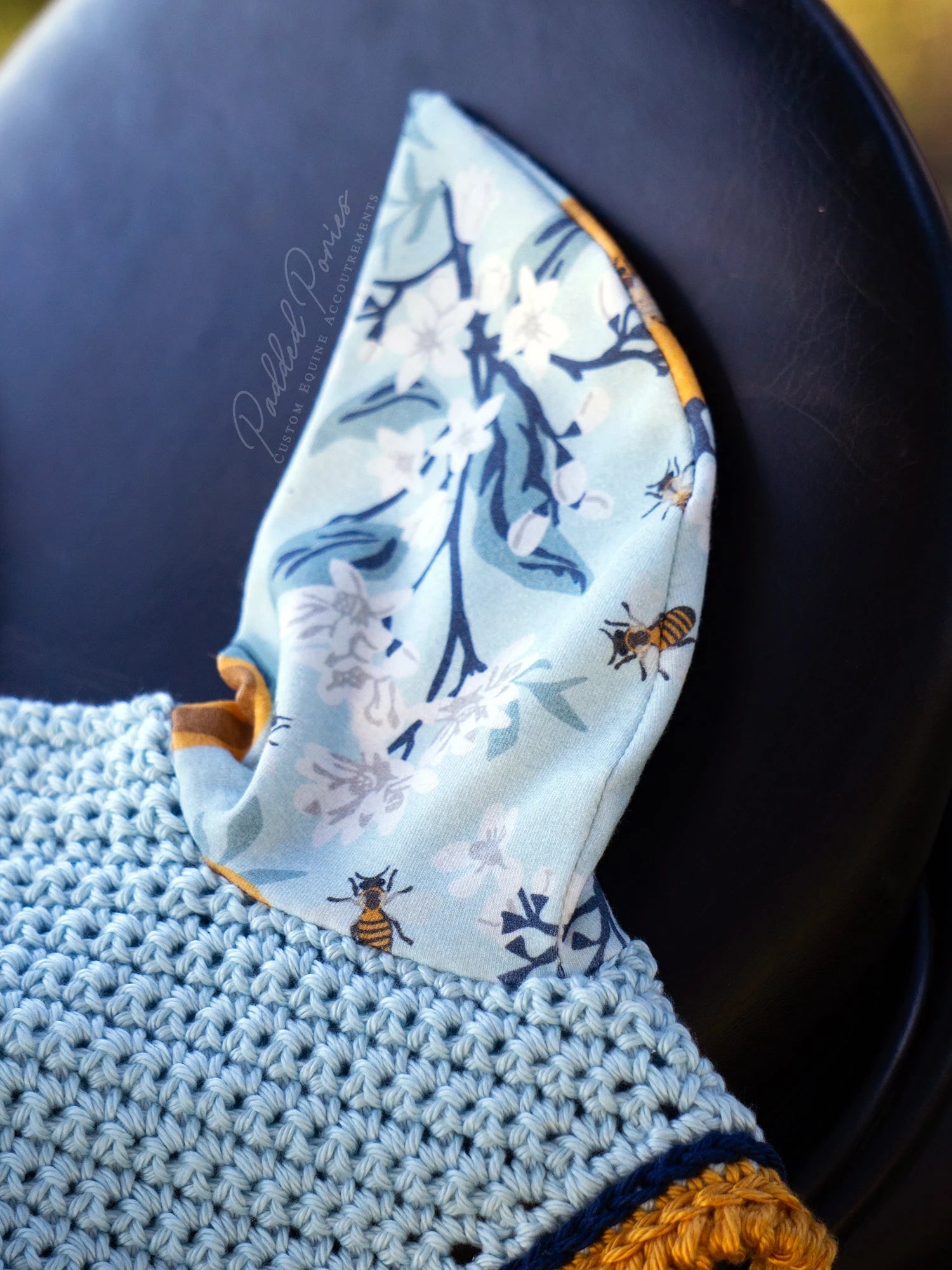 Yellow and Light Blue Lemons and Bees Floral Fly Veil Bonnet